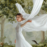 Forest scene wallpaper creating calm atmosphere in meditation room