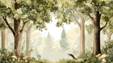 Design file showing detailed misty forest pattern with gentle bird silhouettes
