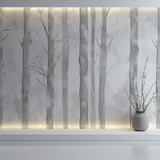 Grey tree mural enhancing meditation room with natural light