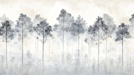 Design file showing full misty forest pattern with detailed grey trees and fog effect