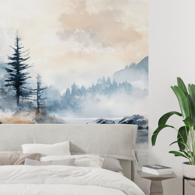 Nature landscape mural bringing outdoor beauty to meditation room