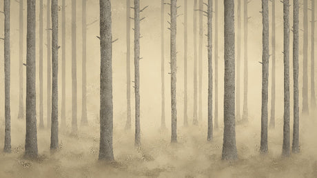 Forest mural design file showing detailed pine trees in morning mist