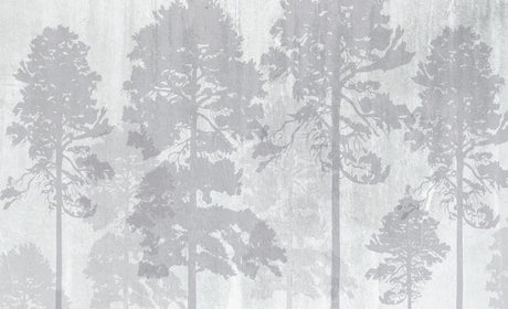Grey forest wallpaper design file showing misty pine trees pattern and texture detail