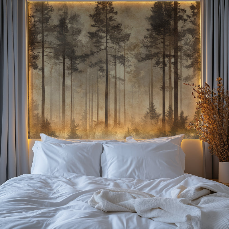 Woodland mural creating cozy atmosphere in reading nook