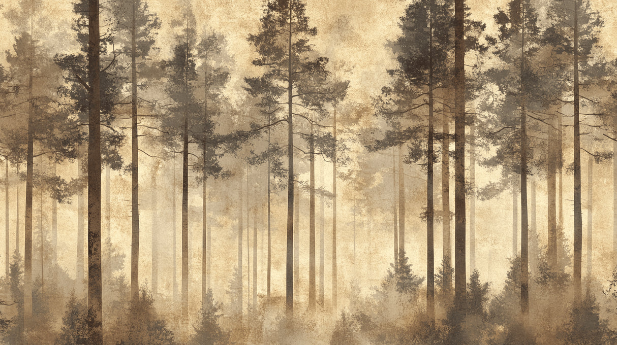 Forest mural design file showing detailed pine trees pattern in sepia tones