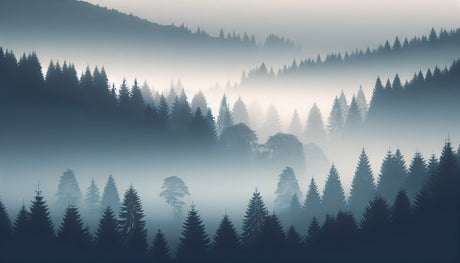Mountain forest wallpaper design file showing detailed misty pine trees pattern