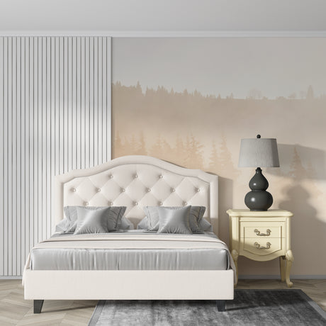 Forest landscape wallpaper creating depth in modern living room with beige sofa and natural light