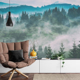 Misty forest wall mural making small room feel spacious