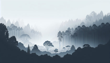 Forest landscape wallpaper design file showing misty pine trees pattern in full detail