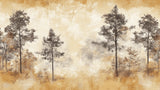 Forest mural wallpaper design file showing detailed pine trees and golden sky pattern