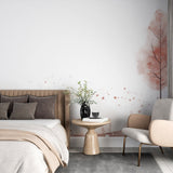 Pink Forest Watercolor Mural in modern living room with minimal furniture