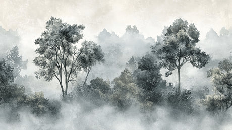 Design file showing the complete misty forest pattern with ethereal grey tones