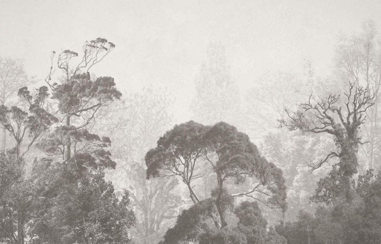 Forest Mural Wallpaper design file showing detailed misty trees in monochrome