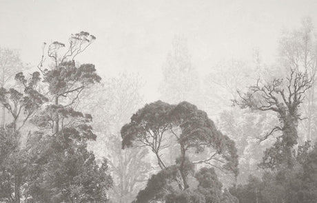 Forest Mural Wallpaper design file showing detailed misty trees in monochrome