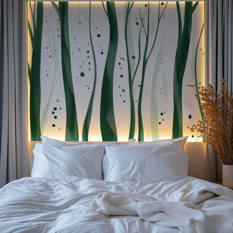 Modern tree pattern on dining room wall with natural lighting