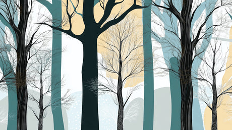 Forest Wallpaper design file showing teal and beige striped pattern with tree silhouettes