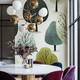 Modern entryway decorated with stylized tree pattern wall mural