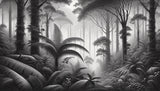 Monochrome jungle wallpaper creating depth in master bedroom setting