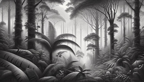 Monochrome jungle wallpaper creating depth in master bedroom setting