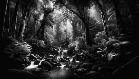 Monochrome waterfall forest wallpaper design file showing detailed nature pattern