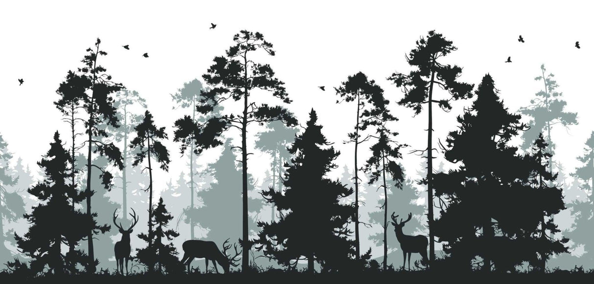 Nordic forest and deer silhouette design file showing detailed pine tree pattern