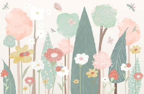 Forest garden wallpaper design file showing detailed butterflies and pastel color palette