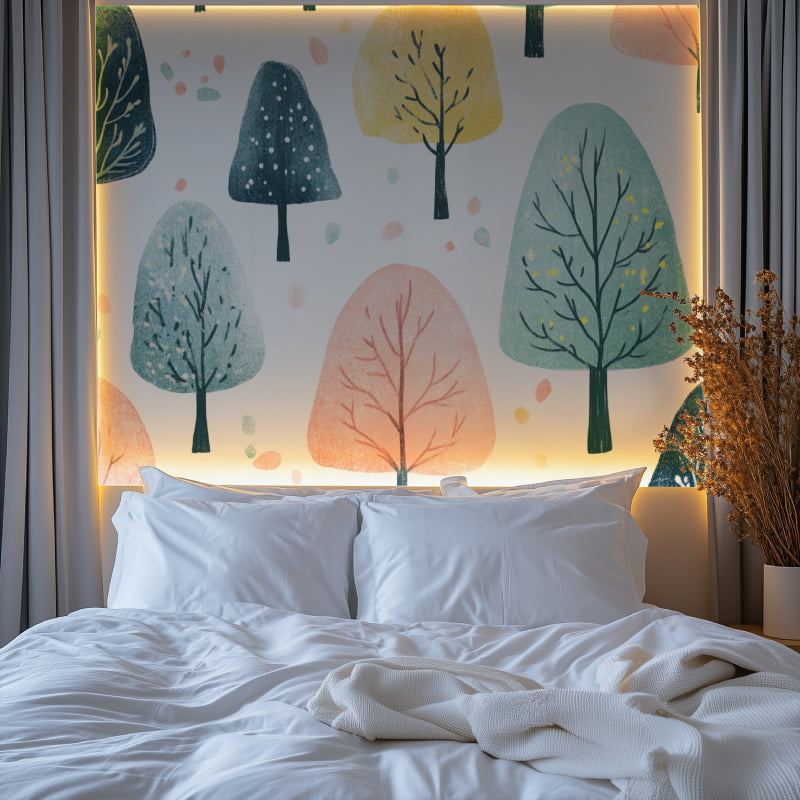 Forest wall mural showcased in modern home office with natural light
