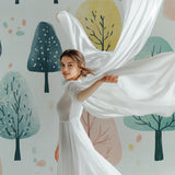 Pastel tree wallpaper adding serenity to reading nook corner
