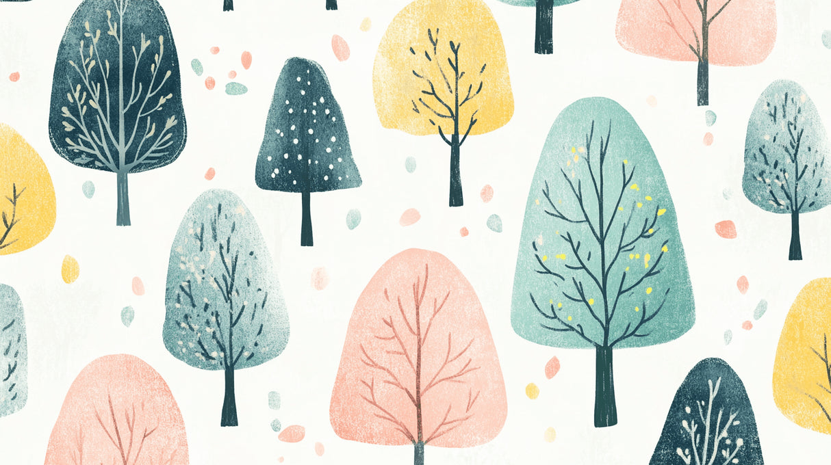 Watercolor forest wallpaper design file showing delicate pastel trees pattern