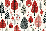 Scandinavian forest pattern design file showing detailed red and black tree motifs on white background