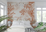 Woodland wallpaper creating depth in an elegant hallway setting