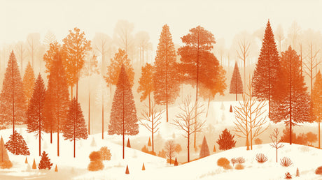 Pine tree wall mural bringing warmth to a minimalist bedroom setting