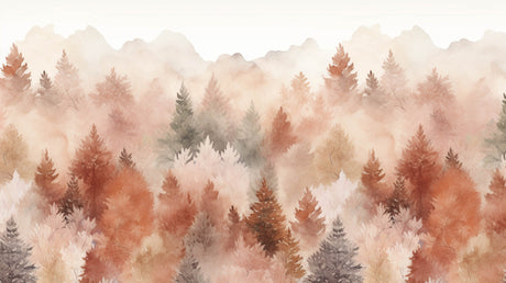 Watercolor pine trees design file showing terracotta and sage color palette