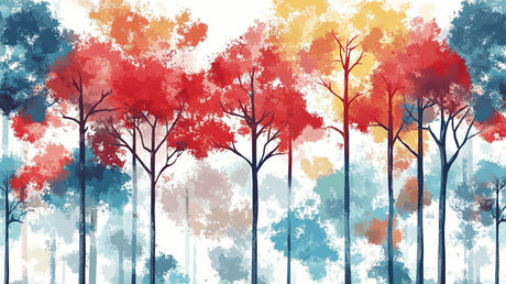 Forest wallpaper design file showing detailed red and turquoise watercolor pattern