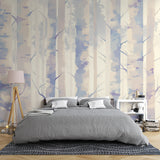 Forest Mural Wallpaper creating a serene atmosphere in a modern living room with white furniture