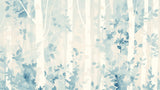 Watercolor blue leaves wall mural adding serenity to a minimalist bedroom setting