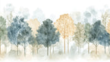 Watercolor forest wallpaper design file showing full pattern and misty tree details