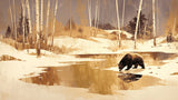 Bear and birch trees mural wallpaper creating depth in a cozy bedroom setting