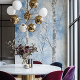 Bedroom featuring winter forest wallpaper with silver birch trees and blue sky