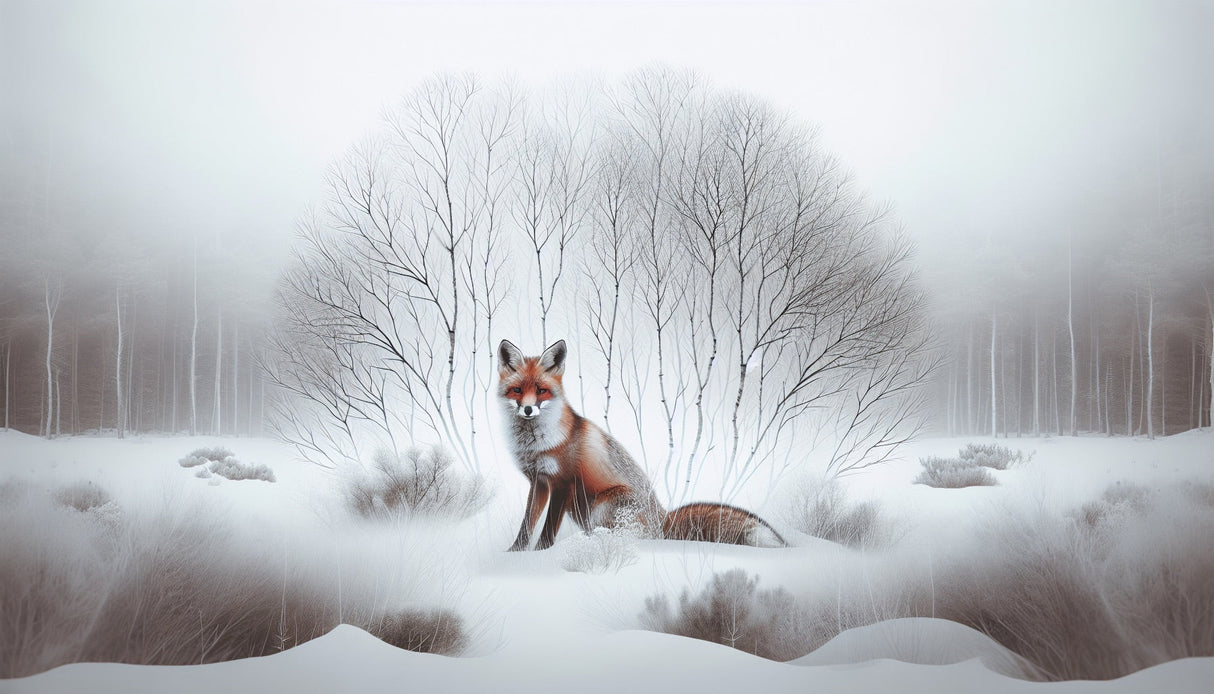 Winter fox in misty woods design file showing detailed forest mural pattern with fog effects