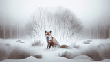 Winter fox in misty woods design file showing detailed forest mural pattern with fog effects