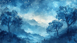 Night forest mountain design file showing detailed starlit landscape pattern