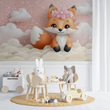 Pink winter fox mural creating magic in a toddler's bedroom setup