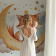 Fox nursery wallpaper shown in modern nursery with white furniture and soft lighting
