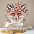 Fox Mural Wallpaper creates a magical atmosphere in a soft-toned nursery, with natural light highlighting the floral details