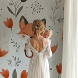 Floral fox wall mural creating cozy reading nook in toddler bedroom