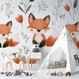 Orange fox wallpaper creating magical atmosphere in baby's room