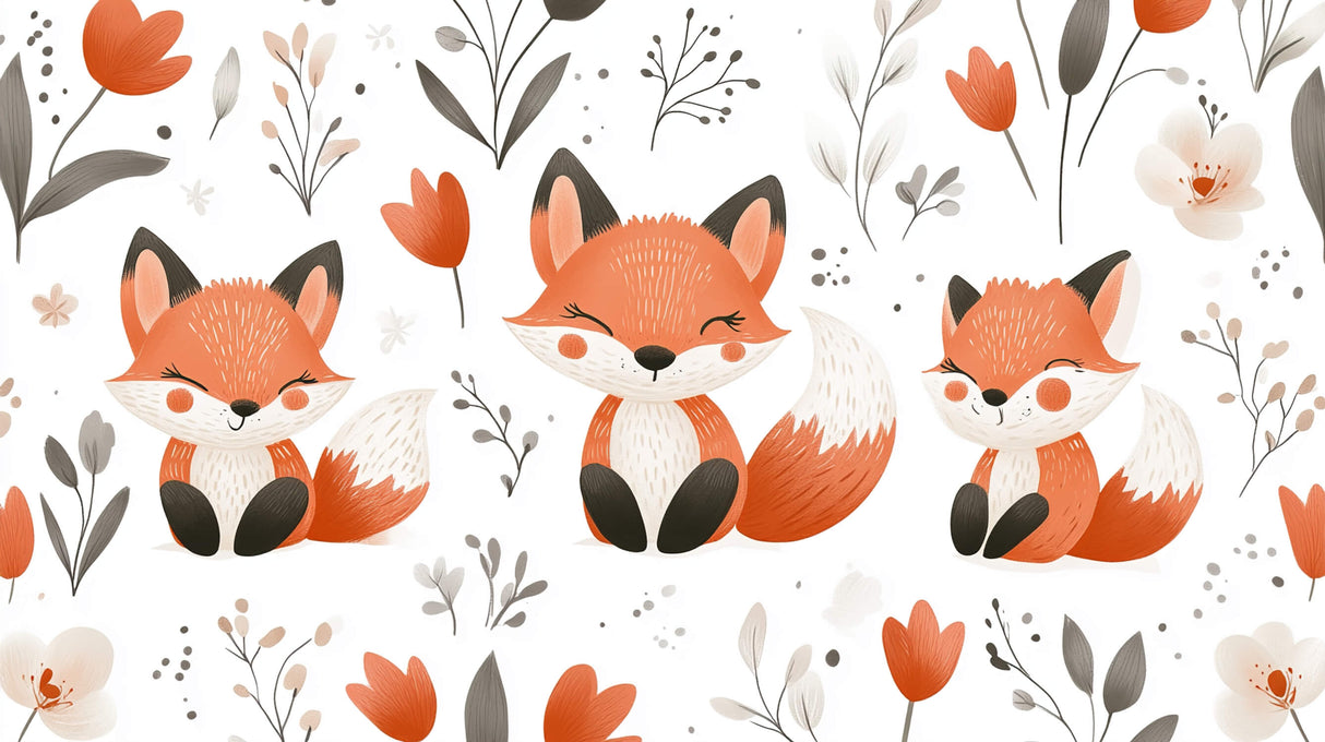 Fox nursery wallpaper design file showing detailed floral pattern and cloud elements
