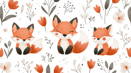 Fox nursery wallpaper design file showing detailed floral pattern and cloud elements
