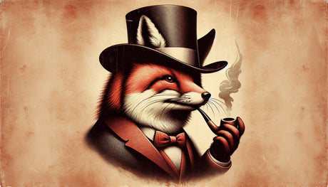 Gentleman Fox design file showing detailed Victorian-style portrait with top hat and pipe